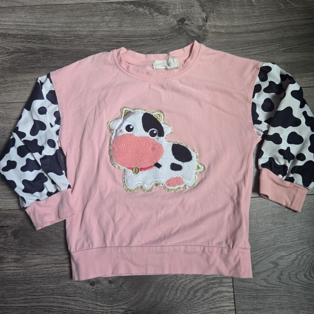 Marie Nicole Pink Cow Print Top Girls Large Patch Western Farmcore Kawaii Cute